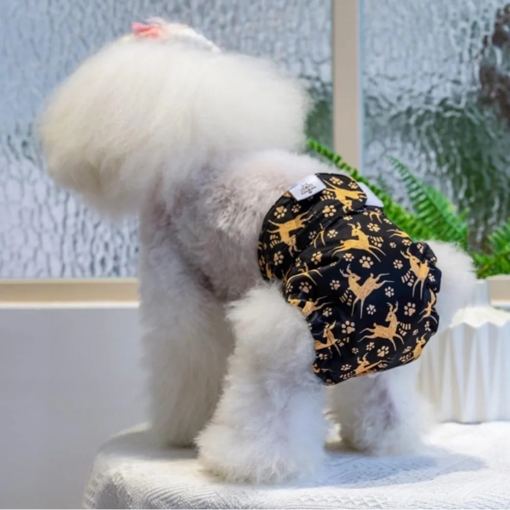 CuteBone Dog Diapers Male Puppy Belly Bands Washable 3 Bands Cute Print New Med.